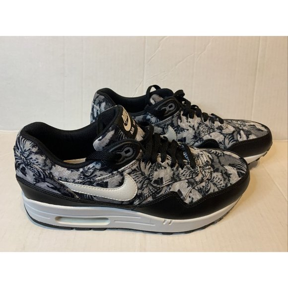 NIKE AIR MAX 1 GPX TROPICAL FLORAL BLACK WHITE DARK GREY Size 9684174 001 Worn 1